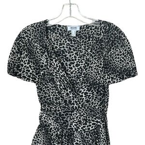 Vintage Moschino Silk‎ Black/Gray Animal Print V-neck Sheath Dress Faux Wrap 6